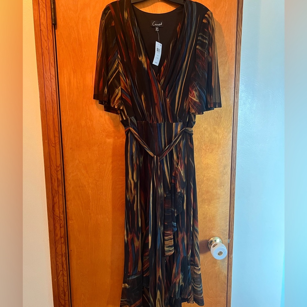 Connected Apparel Blue and Black Ruffled Tiered Maxi Dress